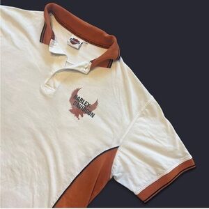 Harley-Davidson Men's White and Tan Polo